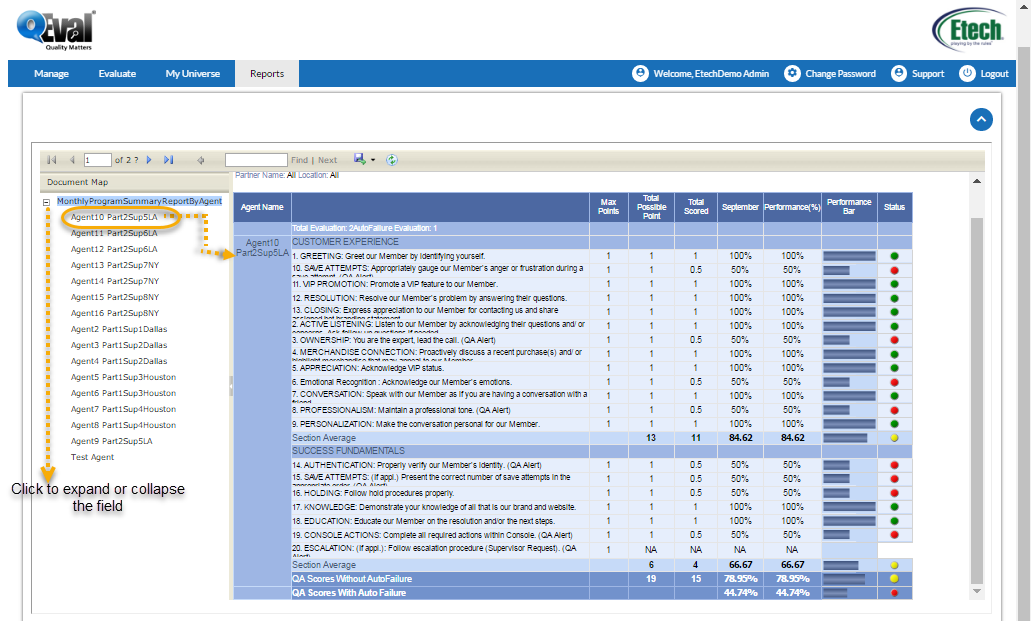 Monthly program summary report by agent report generation