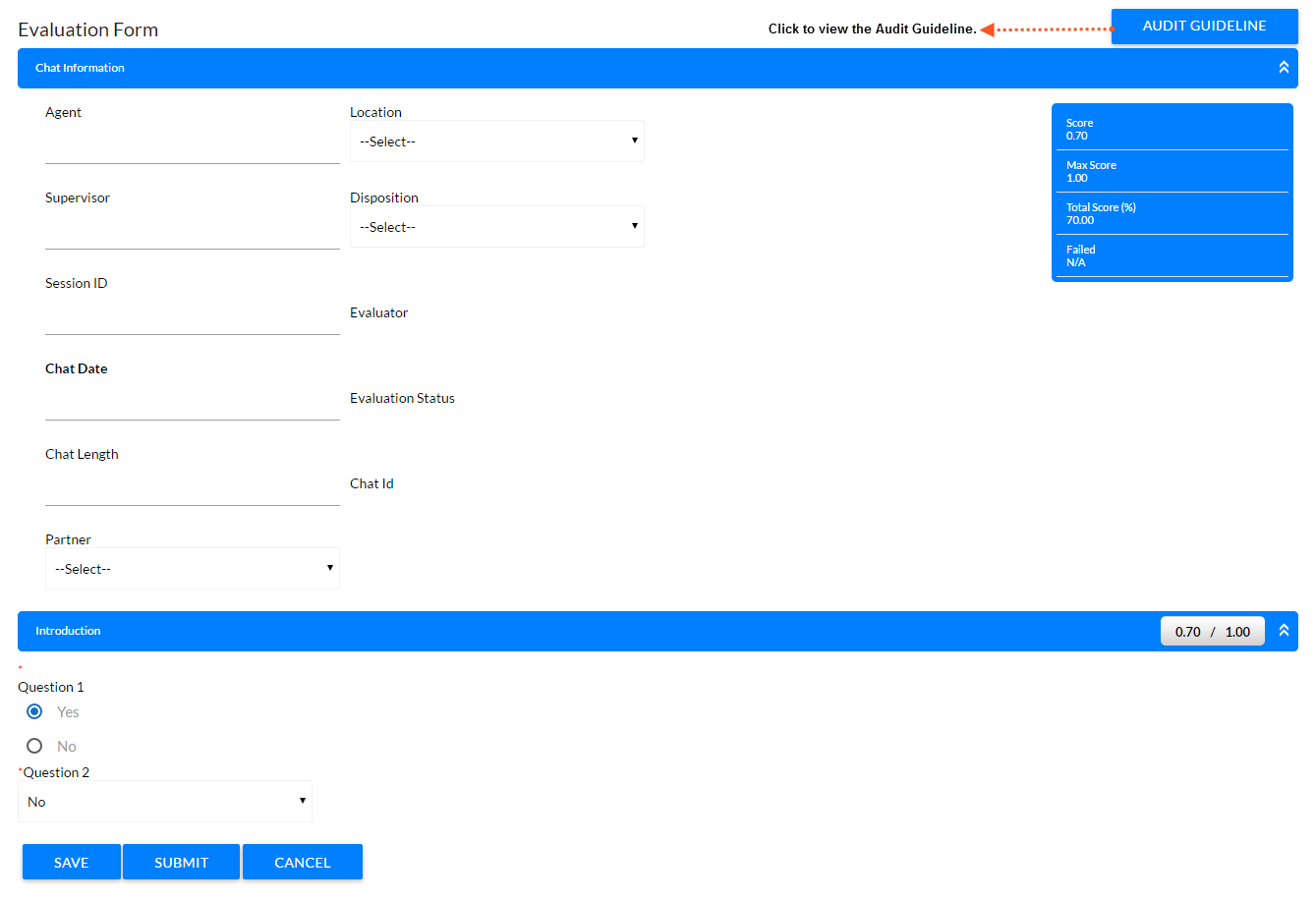 Preview evaluation form