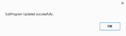Message- Sub-Program Updated Successfully.
