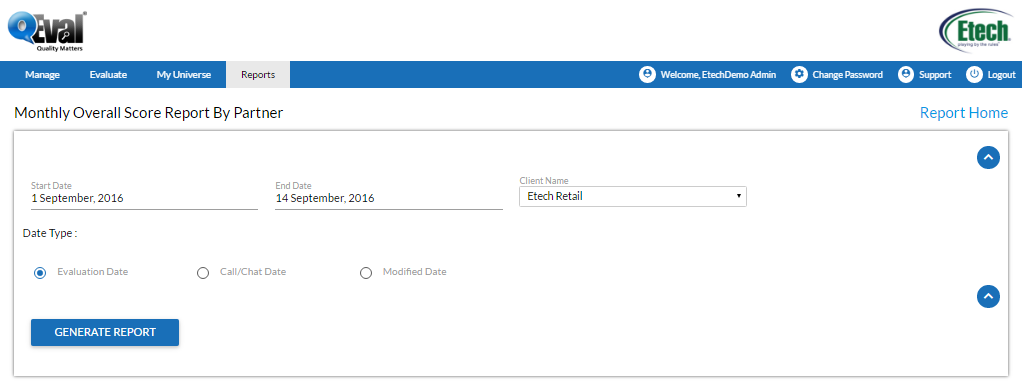 Monthly overall score report by partner search field 1