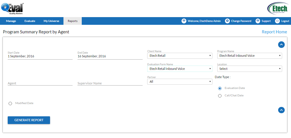 Program Summary Report by agent search field 1