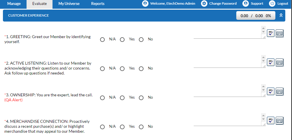 Create Evaluation Screen 1